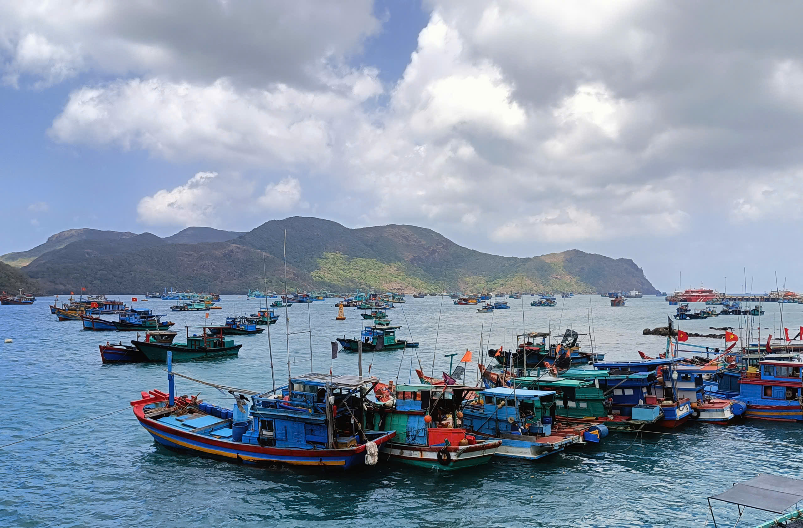 Bà Rịa-Vũng Tàu hiện có hơn 1.000 tàu cá trên 15m được đơn vị đăng kiểm cấp giấy chứng nhận an toàn kỹ thuật tàu cá phân cấp tàu theo mức hạn chế II, chỉ được hoạt động tại vùng biển cách xa bờ hoặc nơi trú ẩn không quá 50 hải lý. Trong ảnh: Tàu cá neo đậu ở Cảng Bến Đầm, huyện Côn Đảo.