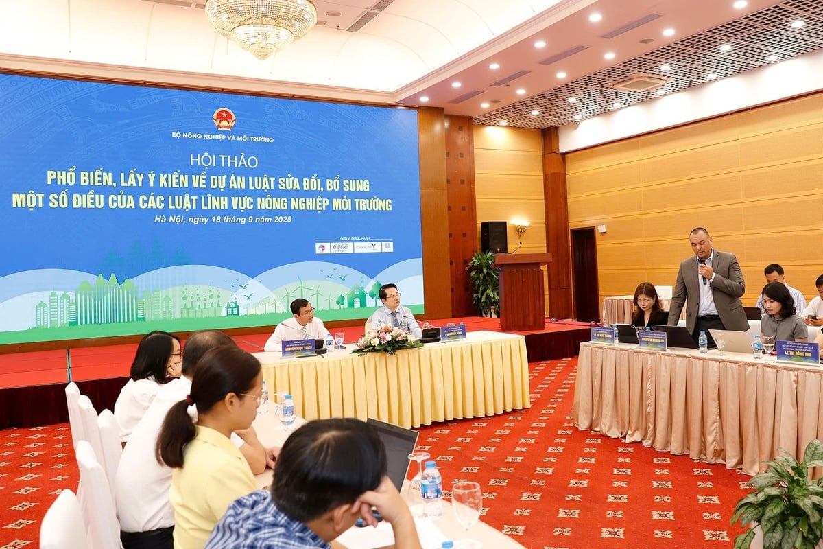 Đại diện Hiệp hội doanh nghiệp châu Âu tại Việt Nam (Eurocham) đề xuất kiến nghị tại hội thảo. Ảnh: Khương Trung.