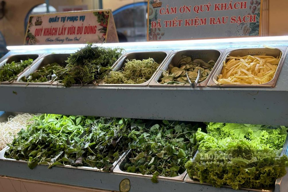 Rau tươi luôn được bổ sung liên tục tại quầy buffet rau. Ảnh: Nguyễn Đạt