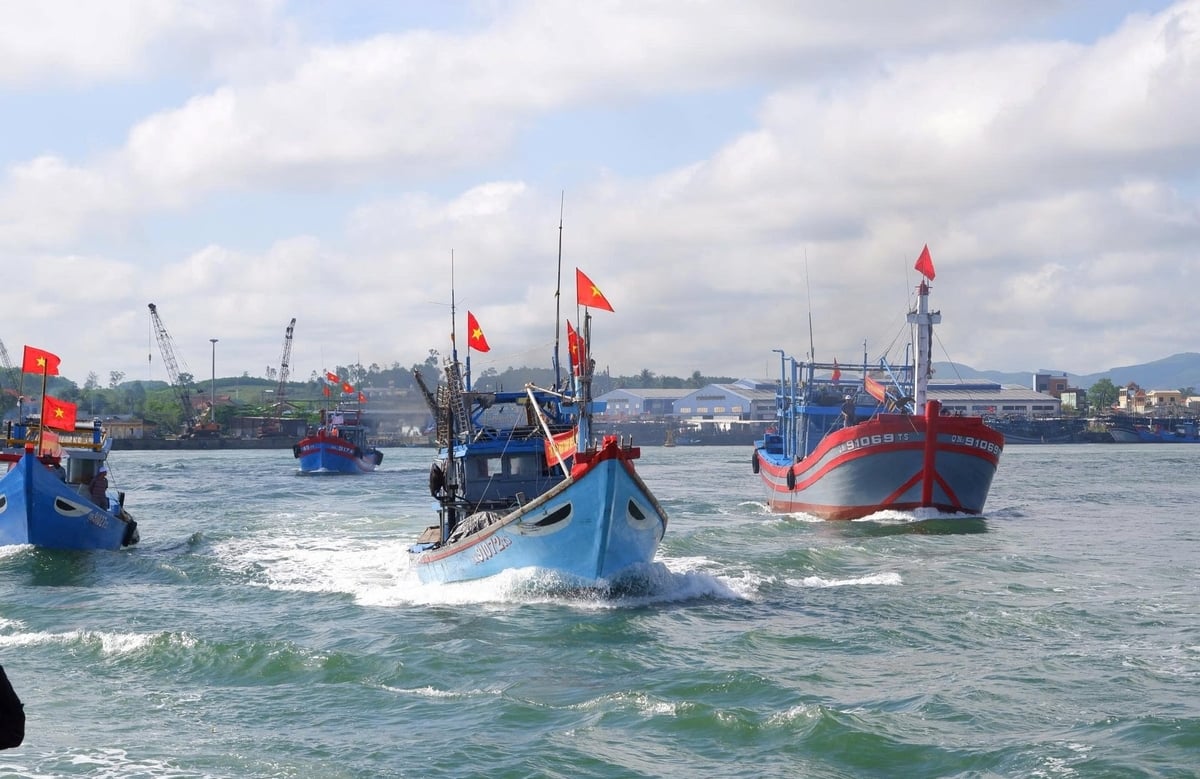 Các tàu của xã Núi Thành đồng loạt ra quân vươn khơi đánh bắt hải sản. Ảnh: L.A.
