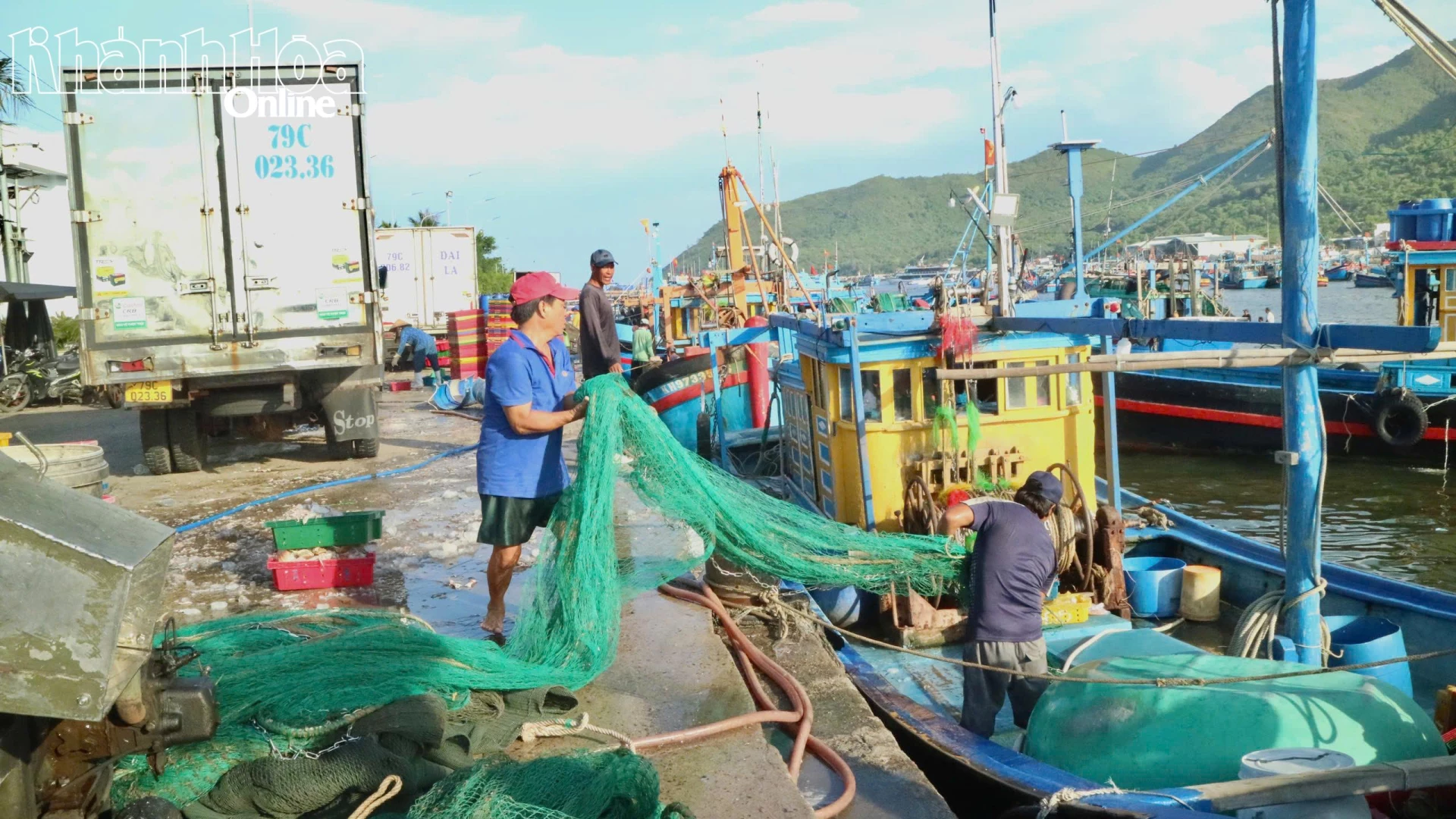 Khung cảnh nhộn nhịp của Bến cá dân sinh Vĩnh Trường mỗi khi tàu cập bến.
