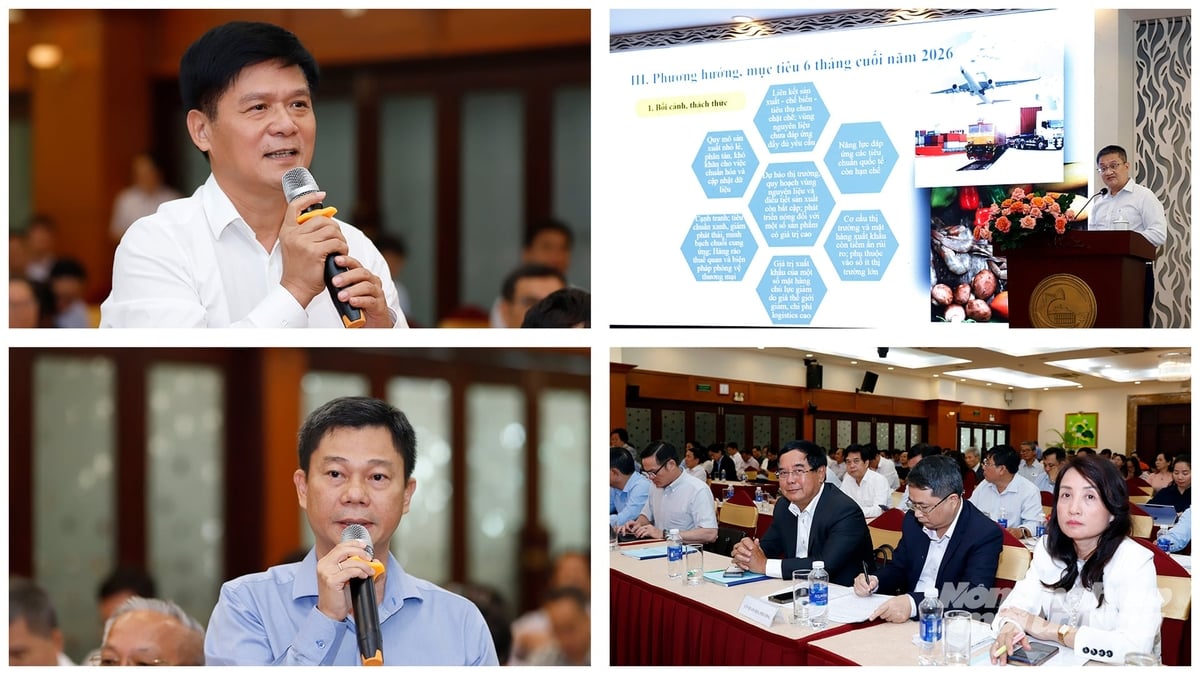Các đại biểu tham dự và phát biểu tại Hội nghị với các hiệp hội ngành hàng về thúc đẩy xuất khẩu nông, lâm, thủy sản 6 tháng cuối năm 2026. Ảnh: Khương Trung.
