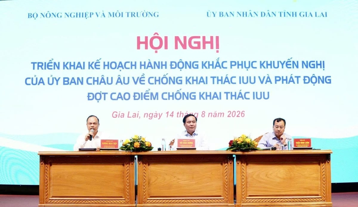 Thứ trưởng Bộ Nông nghiệp và Môi trường Võ Văn Hưng (giữa), ông Dương Mah Tiệp, Phó Chủ tịch UBND tỉnh Gia Lai (bìa trái) và ông Trần Đình Luân, Cục trưởng Cục Thủy sản và Kiểm ngư (bìa phải) chủ trì hội nghị. Ảnh: V.Đ.T. Thứ trưởng Bộ Nông nghiệp và Môi trường Võ Văn Hưng (giữa), ông Dương Mah Tiệp, Phó Chủ tịch UBND tỉnh Gia Lai (bìa trái) và ông Trần Đình Luân, Cục trưởng Cục Thủy sản và Kiểm ngư (bìa phải) chủ trì hội nghị. Ảnh: V.Đ.T.